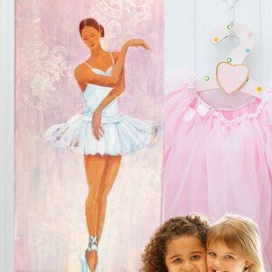 Graceful Ballerina Pink & White Acrylic Painting for Girls' Room Wall Decor Cute